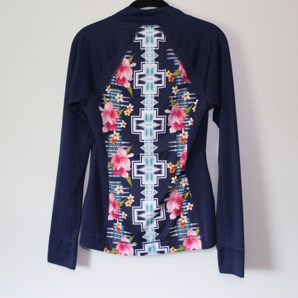 Tommy Bahama + Pendleton Tropical Zip Swim Surf Rashguard Navy Small H13258 - Picture 8 of 10